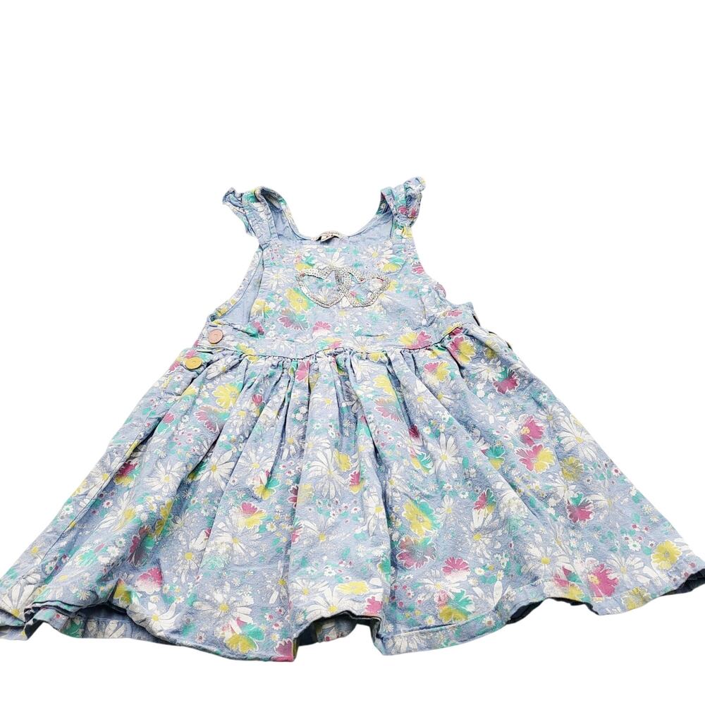 Nanette Lepore Girl's Blue Floral Print Ruffle Pleated Dress Girls Size 6